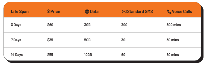 Tangerine International Roaming Packs